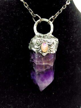 Amethyst and moonstone crystal necklace